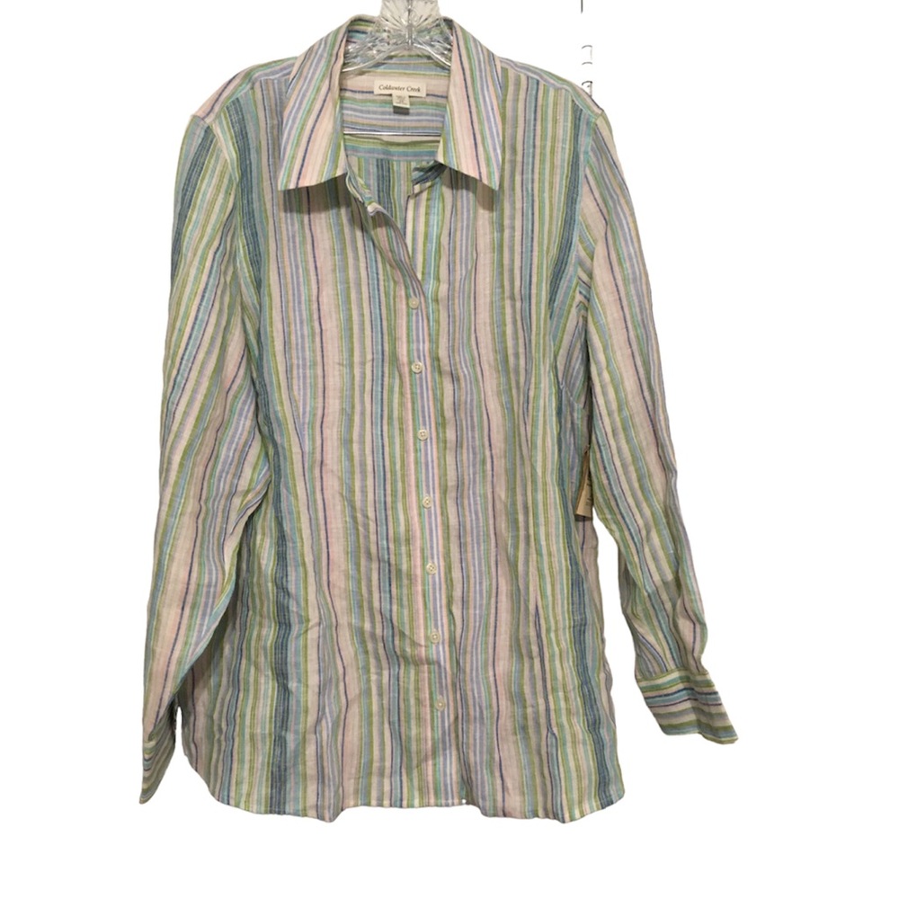 Coldwater Creek Linen Shirt, Striped Shaped Shirt, Size: 2X